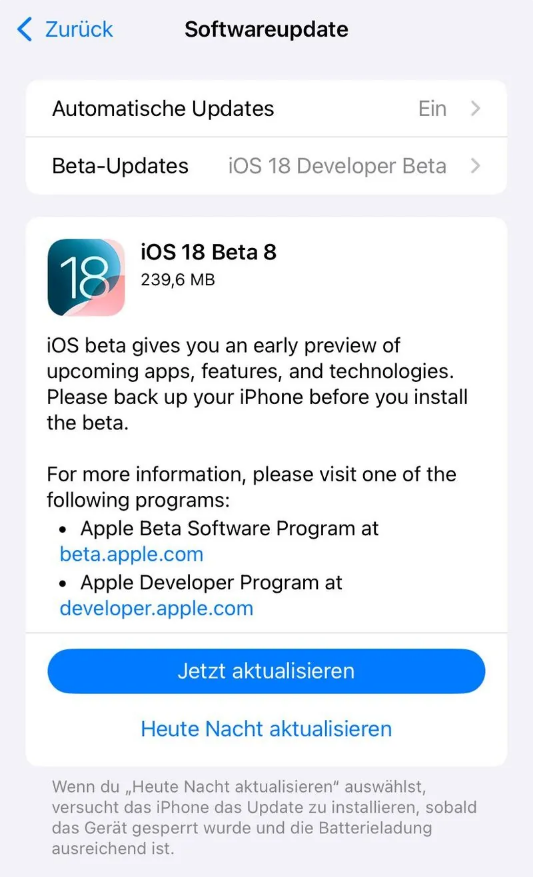 浩口镇苹果手机维修分享苹果 iOS / iPadOS 18 开发者预览版 Beta 8 发布 